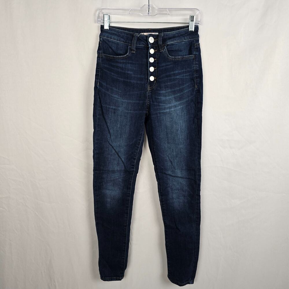So Jegging Juniors 5 / 27 Blue Dark Wash Button Fly Super High Rise